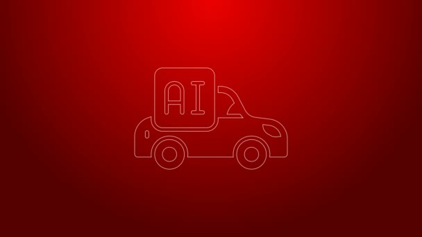 Ligne verte Intelligence artificielle autonome icône de voiture intelligente isolé sur fond rouge. Animation graphique de mouvement vidéo 4K — Video
