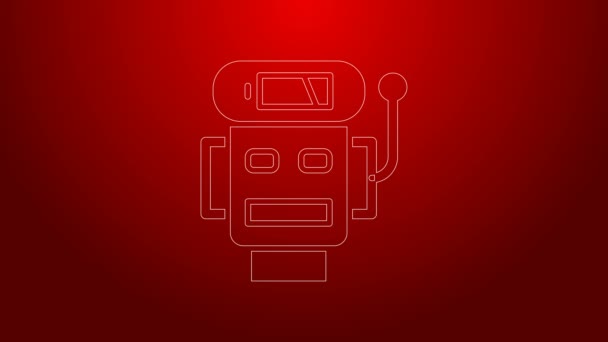 绿线机器人低电池充电图标隔离在红色背景。人工智能，机器学习，云计算。4K视频运动图形动画 — 图库视频影像