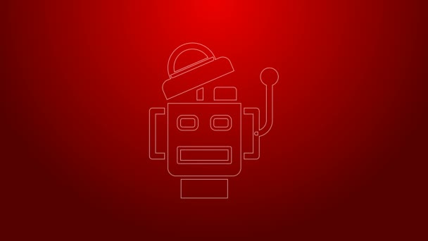 그린 라인 로봇 아이콘은 빨간 배경에서 분리되었습니다. 인공 지능, 기계 학습, 클라우드 컴퓨팅. 4K 비디오 모션 그래픽 애니메이션 — 비디오