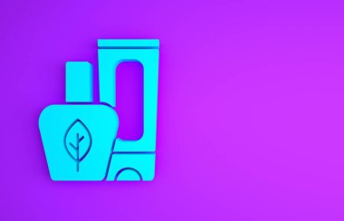 Mavi merhem krem tüp tıp ikonu, mor arka planda izole edilmiş. Tüp, kap, diş macunu, krem rengi. Minimalizm kavramı. 3d illüstrasyon 3B canlandırma.