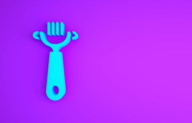 Mor arka planda izole edilmiş köpek ve kedi ikonu için mavi saç fırçası. Hayvan kürkü için fırça. Hayvan aksesuarı. Minimalizm kavramı. 3d illüstrasyon 3B canlandırma.