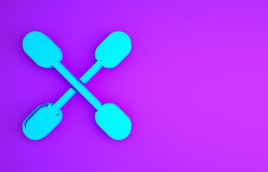 Mor arka planda izole edilmiş kulak simgesi için mavi pamuklu çubuk. Minimalizm kavramı. 3d illüstrasyon 3B canlandırma.