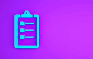 Mavi Bakım Salonu fiyat listesi simgesi mor arka planda izole edilmiş. Minimalizm kavramı. 3d illüstrasyon 3B canlandırma.