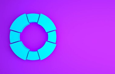 Mavi Lifebuoy simgesi mor arkaplanda izole edildi. Can simidi sembolü. Minimalizm kavramı. 3d illüstrasyon 3B canlandırma.