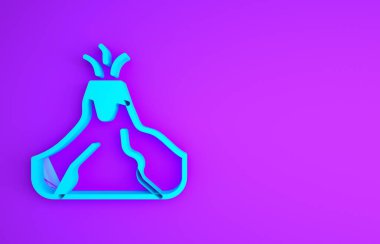 Mor zemin üzerinde izole edilmiş lav ikonu olan mavi volkan patlaması. Minimalizm kavramı. 3d illüstrasyon 3B canlandırma.