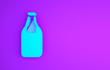 Mor arkaplanda mavi şampanya ikonu var. Mutlu Noeller ve mutlu yıllar. Minimalizm kavramı. 3d illüstrasyon 3B canlandırma.