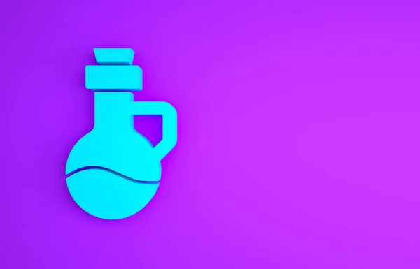 蓝色精油瓶图标隔离在紫色背景 有机芳香疗法精华 护肤血清玻璃滴注包 最低纲领的概念 3D渲染3D插图 — 图库照片