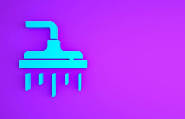 Blue Shower Head Water Drops Flowing Icon Isolated Purple Background — Stock Photo, Image