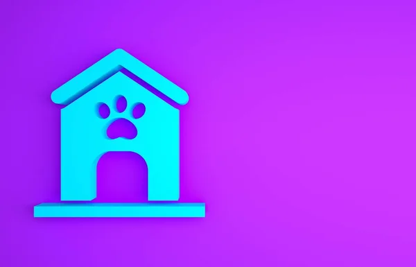 Blue Dog House Paw Print Pet Icon Isolated Purple Background — Stock Photo, Image