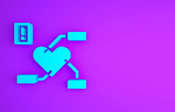 Blue Attention to health heart icon isolated on purple background. Minimalism concept. 3d illustration 3D render.