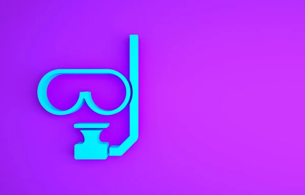 Blaue Tauchermaske Und Schnorchelsymbol Isoliert Auf Violettem Hintergrund Extremsport Tauchausrüstung — Stockfoto