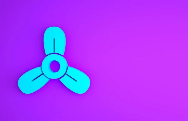 蓝船螺旋桨 涡轮图标隔离在紫色背景 最低纲领的概念 3D渲染3D插图 — 图库照片