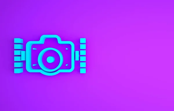 蓝光相机用于在紫色背景上隔离的潜水员图标 Foto相机图标 潜水设备 最低纲领的概念 3D渲染3D插图 — 图库照片