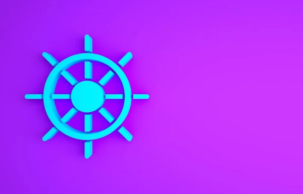 Ícone Volante Blue Ship Isolado Fundo Roxo Conceito Minimalismo Ilustração — Fotografia de Stock