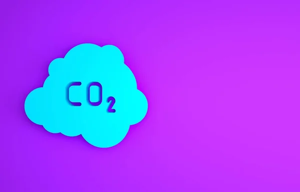 Emissioni Co2 Blu Nell Icona Della Nuvola Isolata Sfondo Viola — Foto Stock