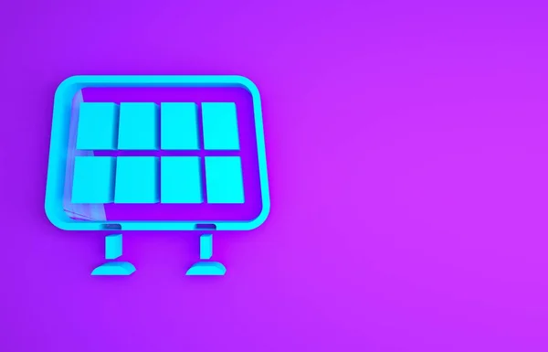 紫色の背景に隔離された青い太陽エネルギーパネルアイコン 最小限の概念 3Dイラスト3Dレンダリング — ストック写真