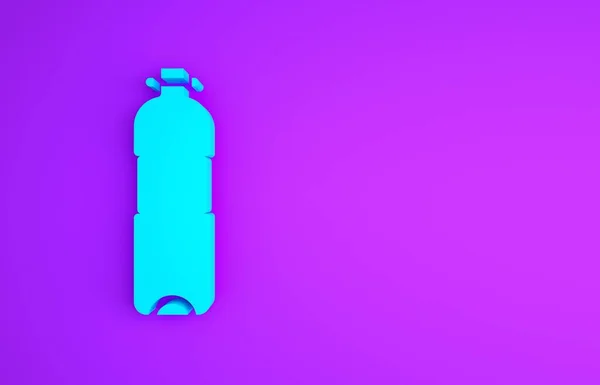 青い水のアイコンの紫色の背景に隔離されたボトル ソーダアクアドリンクの看板 最小限の概念 3Dイラスト3Dレンダリング — ストック写真