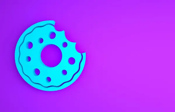 Blue Donut Sweet Glaze Icon Isolated Purple Background Minimalism Concept — Stock Photo, Image