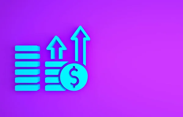 Blaues Finanzwachstum Und Dollarmünzen Symbol Isoliert Auf Violettem Hintergrund Steigerung — Stockfoto