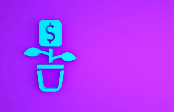 Ícone Planta Dólar Azul Isolado Fundo Roxo Conceito Crescimento Investimento — Fotografia de Stock