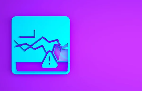 Blue Website with failure stocks market icon isolated on purple background. Monitor with stock charts arrow on screen. Minimalism concept. 3d illustration 3D render.