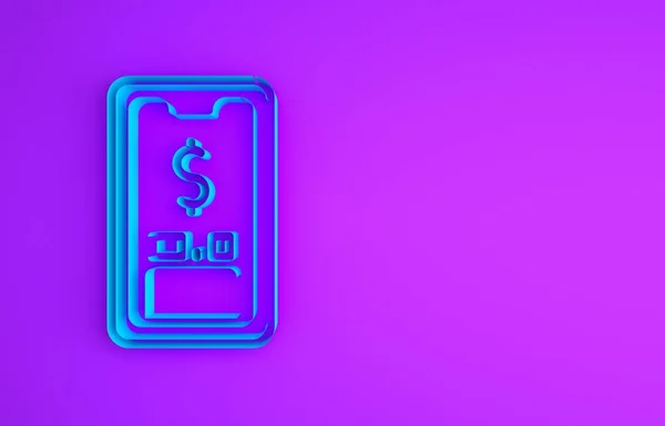 Smartphone Azul Con Símbolo Dólar Icono Aislado Sobre Fondo Púrpura — Foto de Stock