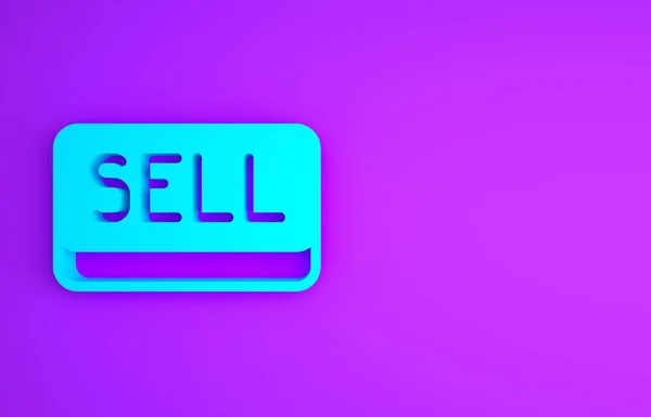 Blue Sell button icon isolated on purple background. Financial and stock investment market concept. Minimalism concept. 3d illustration 3D render.