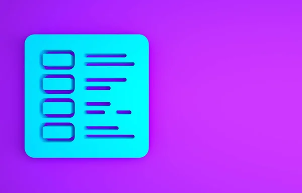 青色事業財務報告のアイコンは紫色の背景に隔離されています 監査と分析 計画記号 最小限の概念 3Dイラスト3Dレンダリング — ストック写真