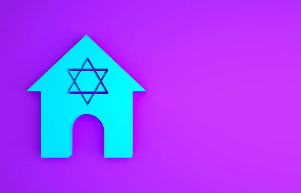 Μπλε Εβραϊκή Συναγωγή Κτίριο Εβραϊκή Εικόνα Ναού Απομονώνονται Μωβ Φόντο — Φωτογραφία Αρχείου