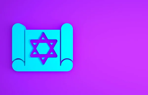 Blue Torah Scroll Icon Isolated Purple Background Jewish Torah Expanded — Stock Photo, Image