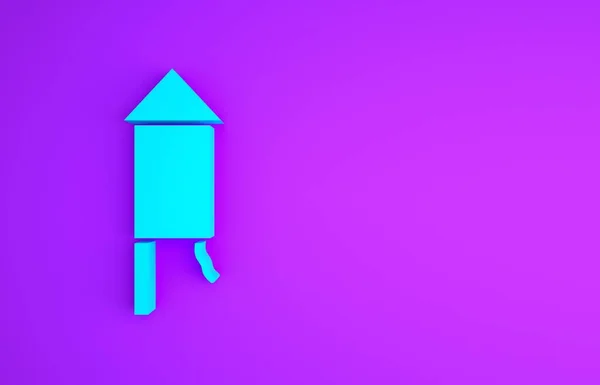 紫色の背景に隔離された青い花火ロケットのアイコン 楽しいパーティーの概念 爆発的な花火のシンボル 最小限の概念 3Dイラスト3Dレンダリング — ストック写真