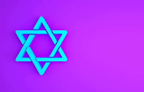 Mavi Davut Yıldızı Simgesi Mor Arkaplanda Izole Edilmiş Yahudi Dini — Stok fotoğraf