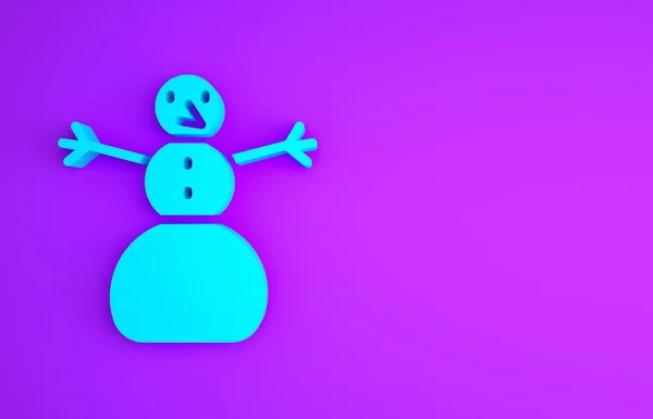 Blue Christmas Snowman Icon Isolated Purple Background Merry Christmas Happy — Stock Photo, Image