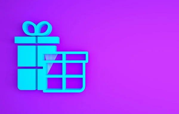 Blue Gift Box Icon Isolated Purple Background Merry Christmas Happy — Stock Photo, Image