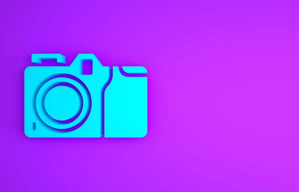 Icono Cámara Fotográfica Azul Aislado Sobre Fondo Morado Icono Cámara — Foto de Stock