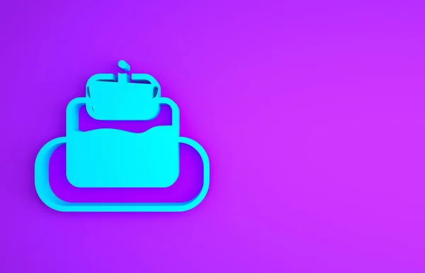 Blue Cake Icon Isolated Purple Background Happy Birthday Minimalism Concept — Stock Photo, Image