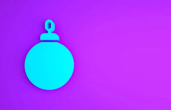 蓝色的圣诞球图标被紫色背景隔离 圣诞快乐 新年快乐 最低纲领的概念 3D渲染3D插图 — 图库照片