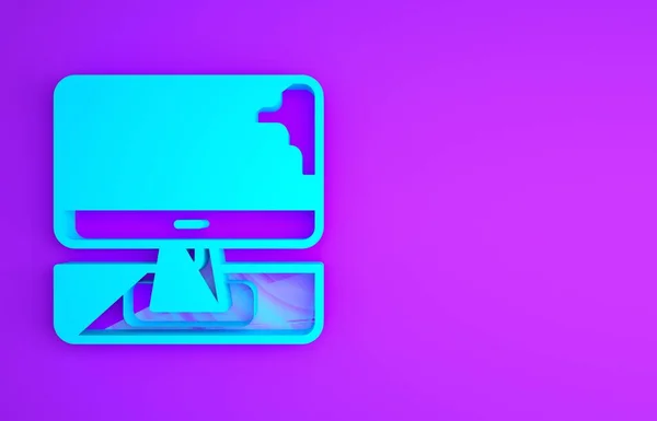 青いコンピュータ紫色の背景に隔離された位置マーカーアイコンと地図を監視し 折り畳む 最小限の概念 3Dイラスト3Dレンダリング — ストック写真
