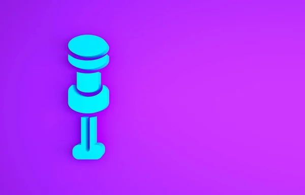 青のプッシュピンのアイコンは紫の背景に隔離されます 感謝の印だ 最小限の概念 3Dイラスト3Dレンダリング — ストック写真