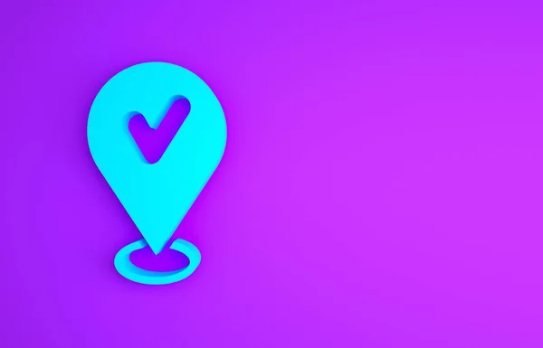 Blue Map Pin Check Mark Icon Isolated Purple Background Navigation — Stock Photo, Image
