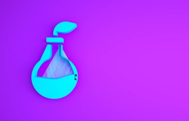 Mavi Bitki Üreme ikonu, mor arka planda izole edilmiş. Test tüplerinde büyüyen bitkiler. Organik gıda, tarım ve hidrofonik. Minimalizm kavramı. 3d illüstrasyon 3B canlandırma.