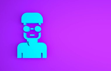 Mor arkaplanda mavi inek simgesi var. Minimalizm kavramı. 3d illüstrasyon 3B canlandırma.