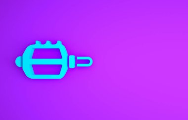 Mor arkaplanda izole edilmiş mavi bisiklet pedalı simgesi. Minimalizm kavramı. 3d illüstrasyon 3B canlandırma.