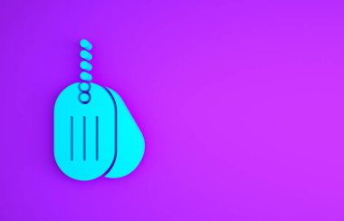 Mavi Askeri künye simgesi mor arka planda izole edilmiş. Kimlik etiketi simgesi. Ordu işareti. Minimalizm kavramı. 3d illüstrasyon 3B canlandırma.