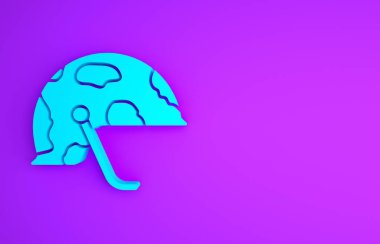 Mor arka planda izole edilmiş mavi askeri başlık simgesi. Ordu şapkasının savunma ve koruma sembolü. Koruyucu şapka. Minimalizm kavramı. 3d illüstrasyon 3B canlandırma.