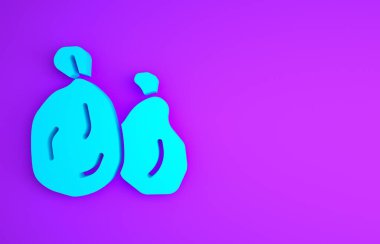 Mor arkaplanda mavi çöp torbası simgesi var. Minimalizm kavramı. 3d illüstrasyon 3B canlandırma.