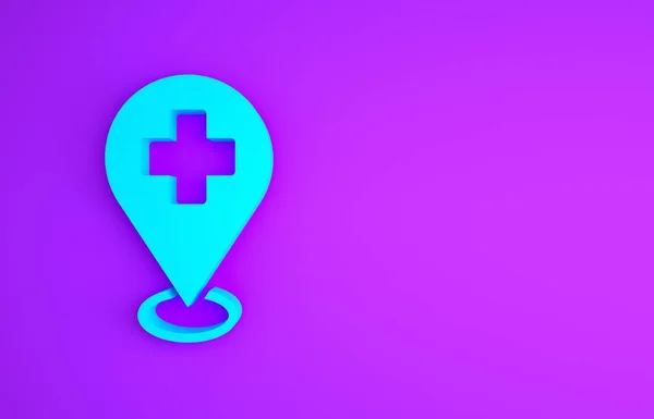 Blue Medical Map Pointer Cross Hospital Icon Isolated Purple Background — Stock Photo, Image