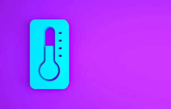 Блакитний Медичний Термометр Ікони Медичного Обстеження Ізольований Фіолетовому Фоні Концепція — стокове фото