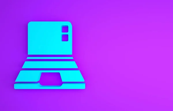 Ícone Azul Laptop Isolado Fundo Roxo Notebook Computador Com Sinal — Fotografia de Stock