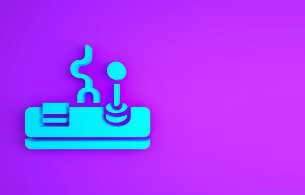 紫色の背景に隔離されたブルーゲームパッドのアイコン ゲームコントローラー 最小限の概念 3Dイラスト3Dレンダリング — ストック写真